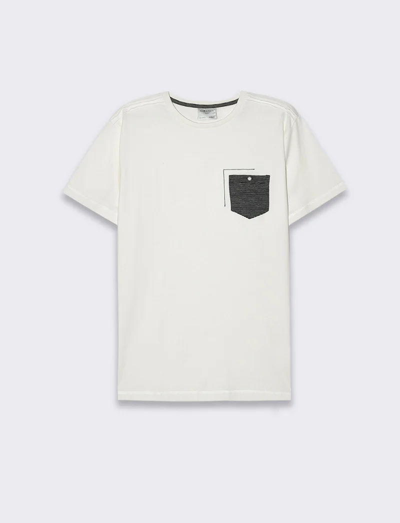 T-shirt con ricamo e taschino da uomo - Bianco