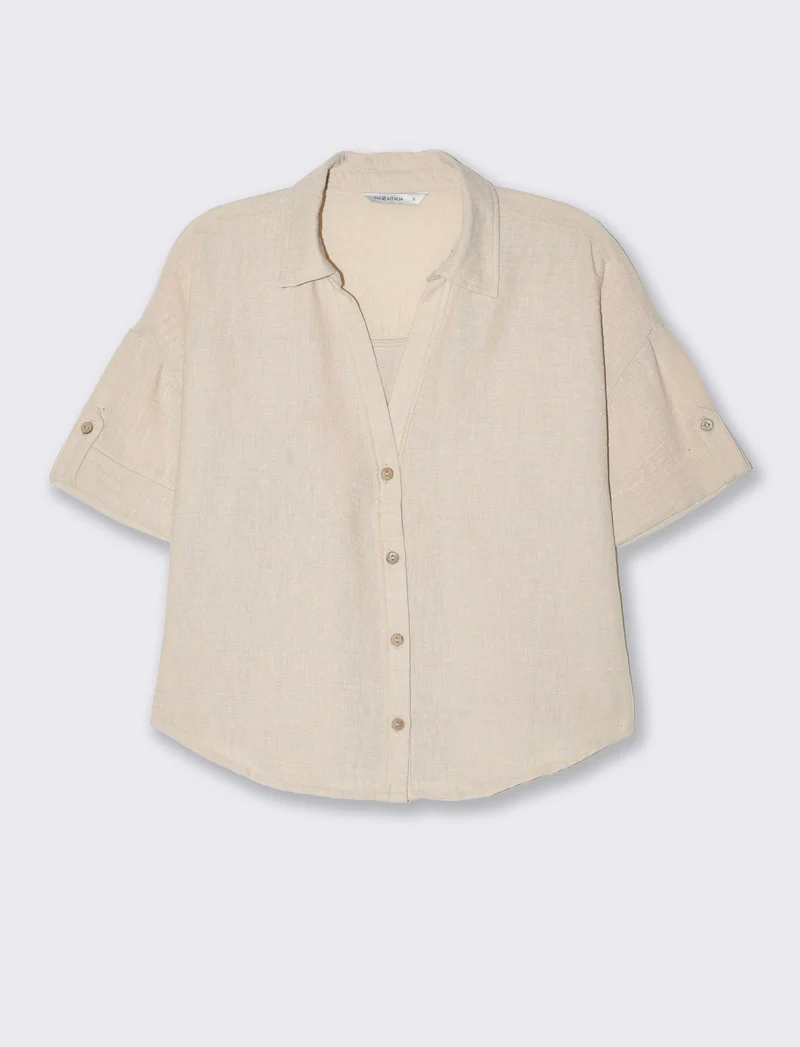 Camicia manica corta da donna - Beige corda