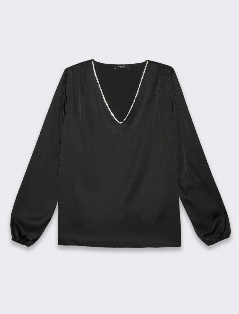 Casacca scollo V con inserti strass - Nero
