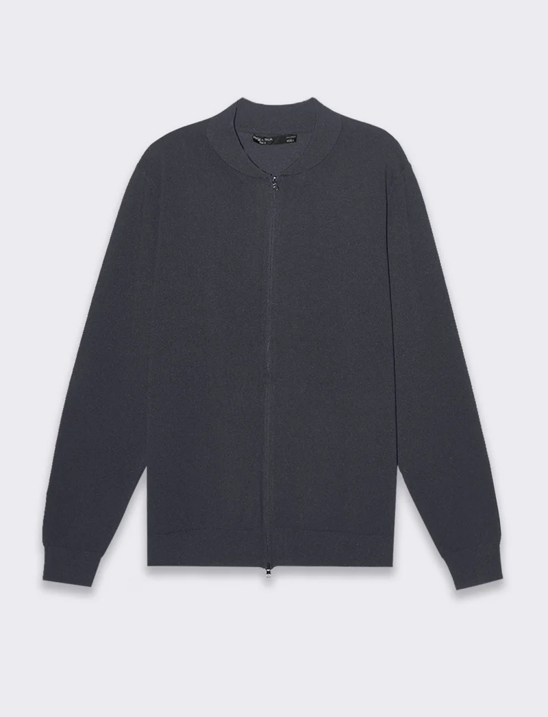 Maglia cardigan collo bomber in filato premium da uomo - Avion