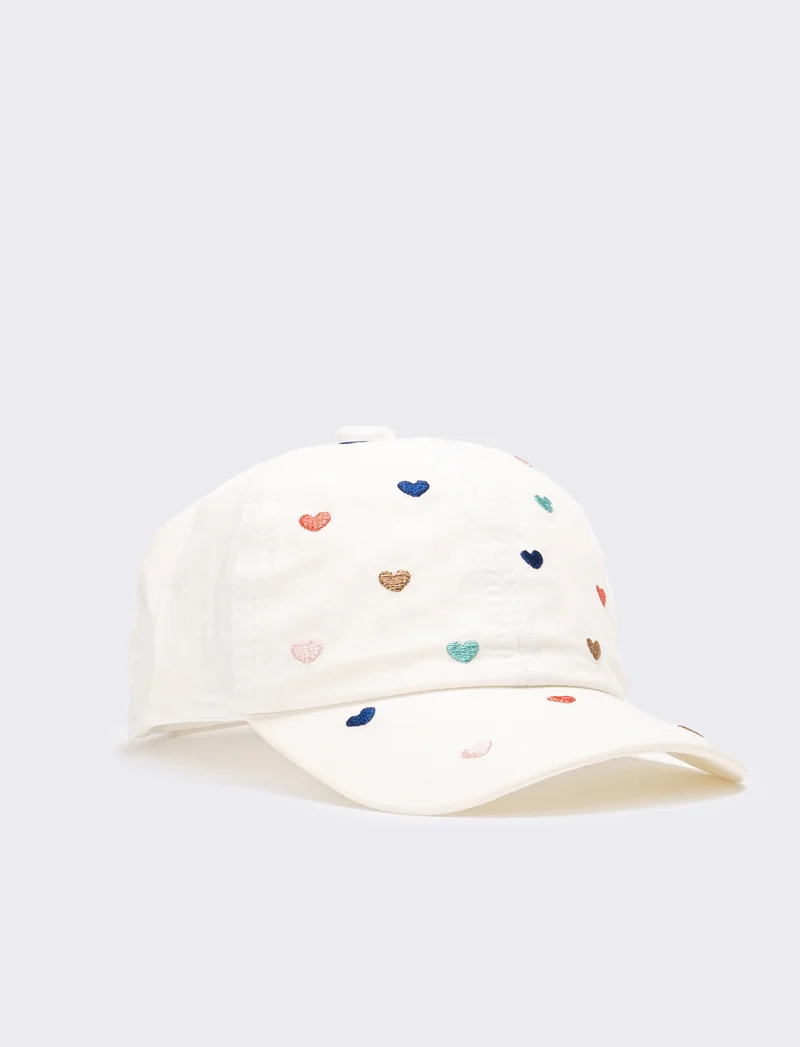 Cappello bambina baseball cuori ricamati - Bianco sporco