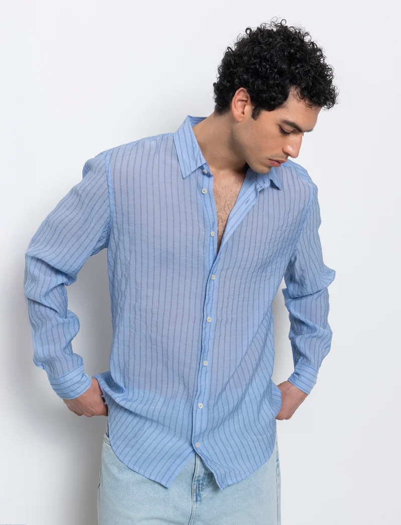 Camicia a righe premium quality da uomo - Celeste