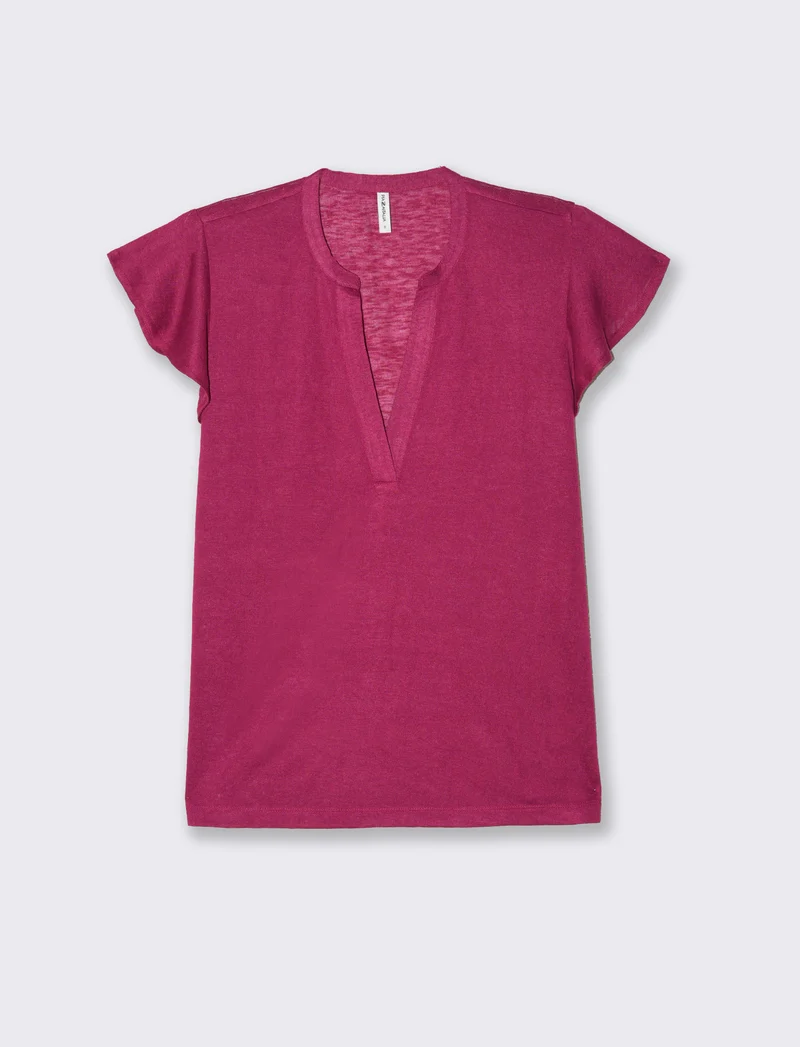 T-shirt scollo a v da donna - Rosso india