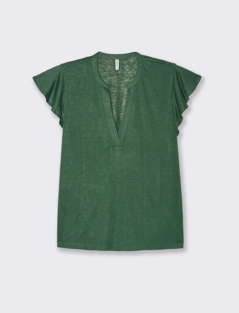 T-shirt scollo a v da donna - Verde