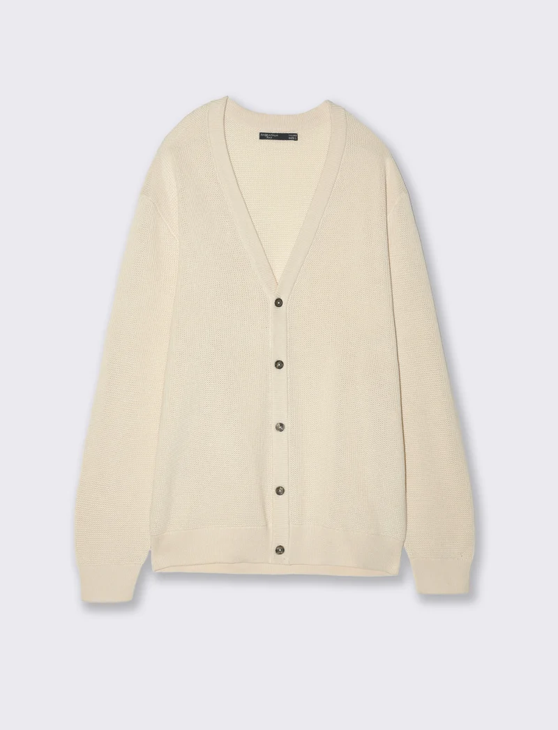 Maglia cardigan strutturata da uomo - Beige ecru