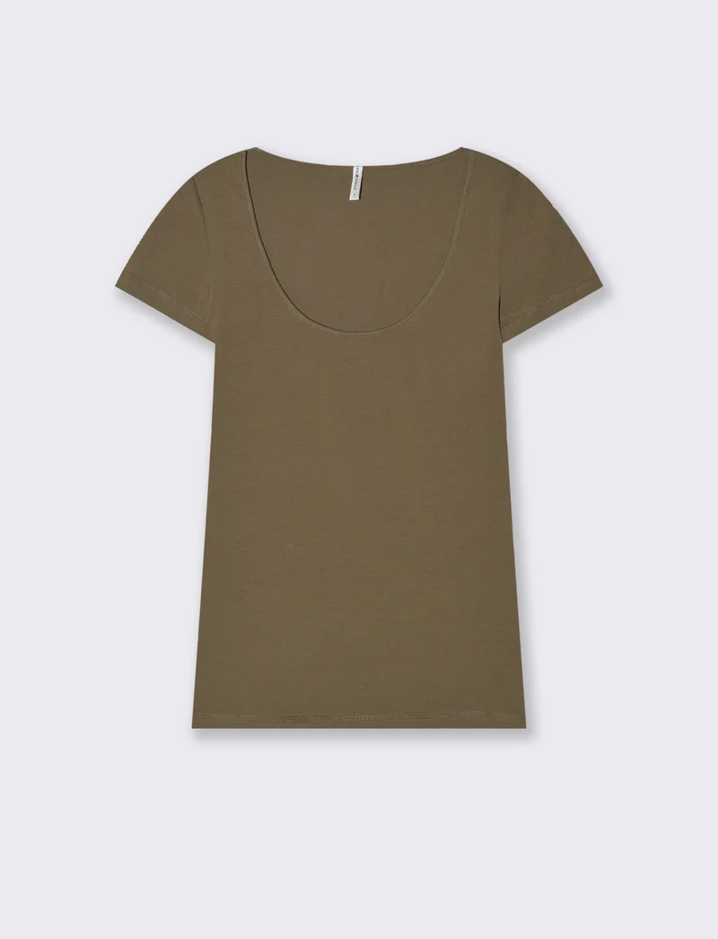 T-shirt basica scollo quadrato da donna - Verde salvia