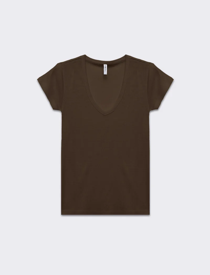T-shirt basica scollo a v da donna - Marrone tabacco