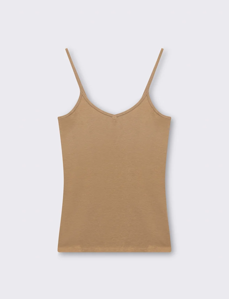Top basico con scollo a v da donna - Beige fieno