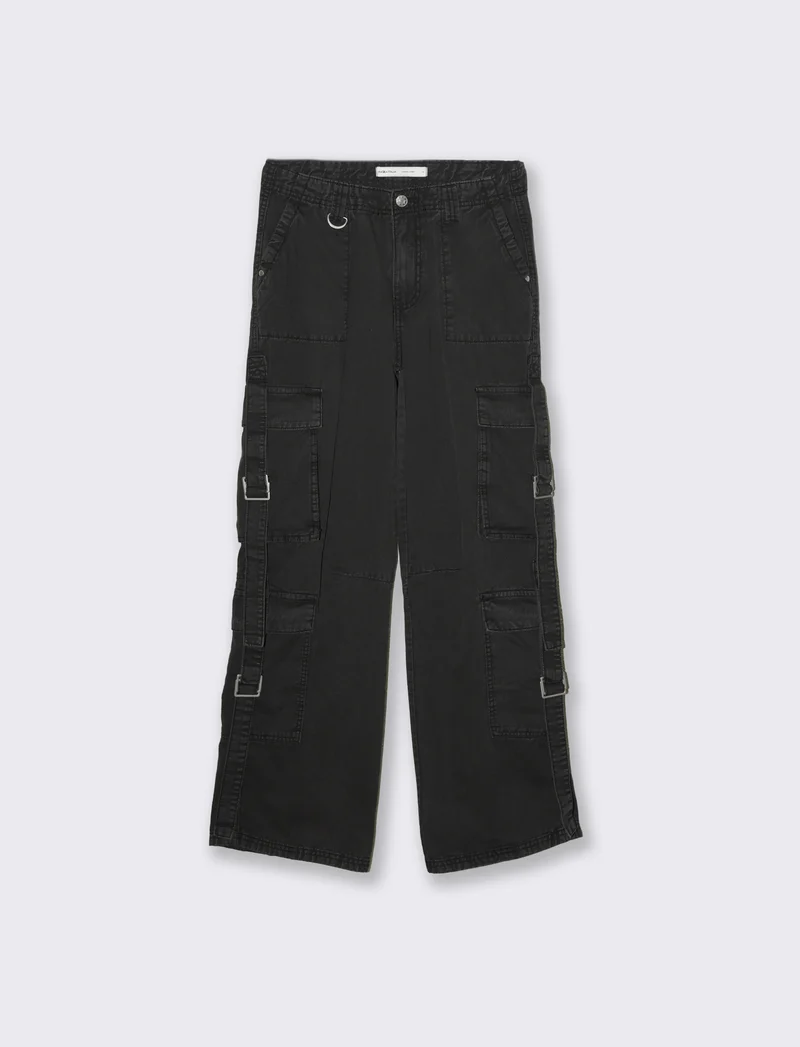 Pantaloni cargo con lacci da donna - Nero