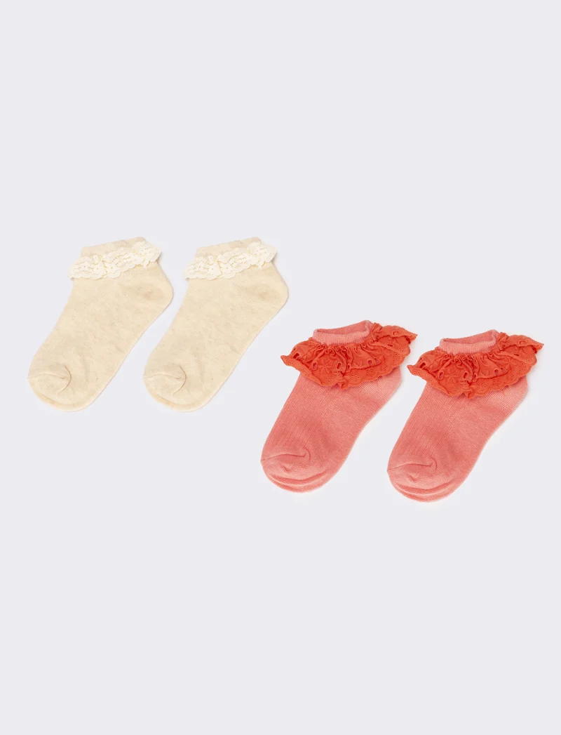 Calzini bambina bipack con rouche san gallo - Corallo