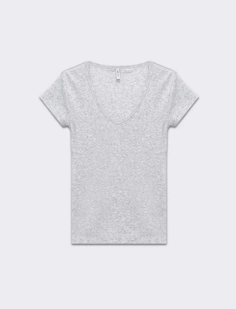 T-shirt basica scollo a v da donna - Grigio chiaro