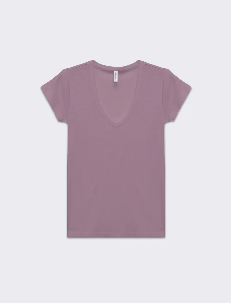 T-shirt basica scollo a v da donna - Lilla