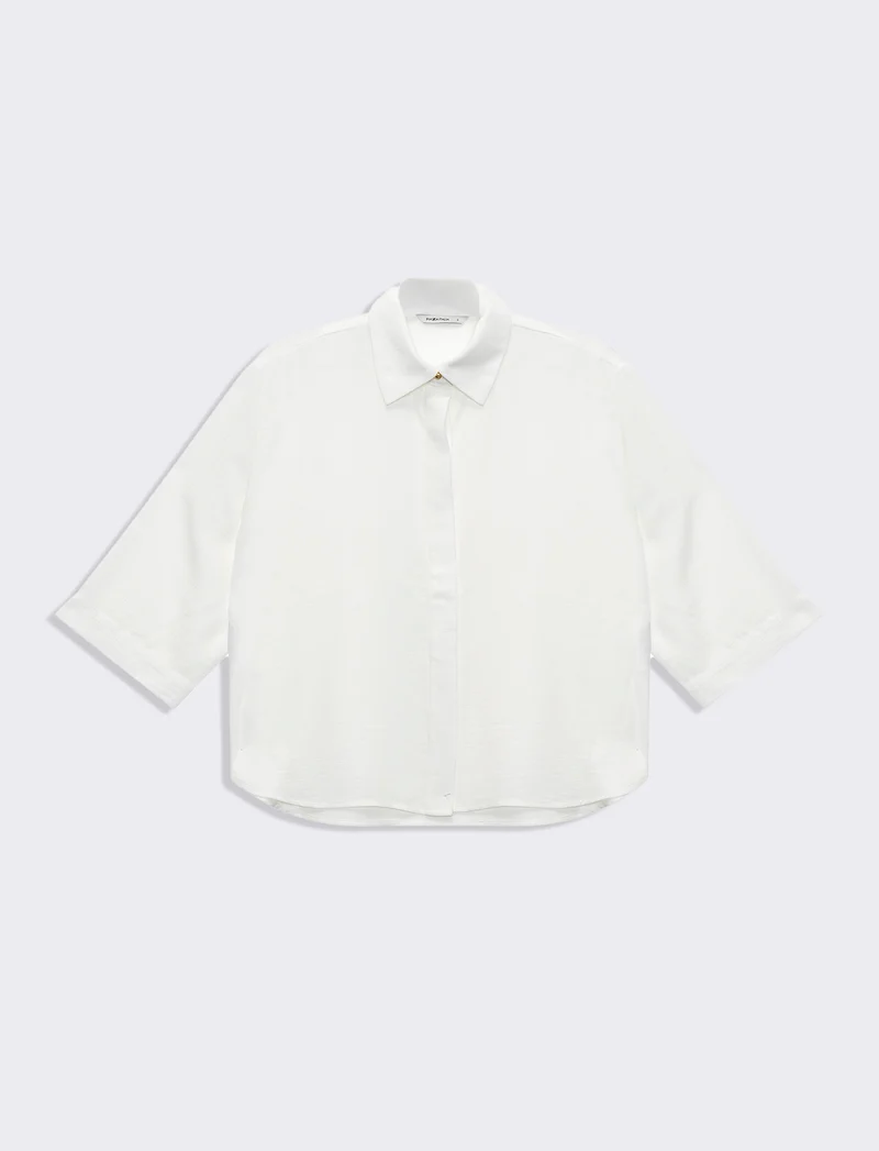 Camicia basica con maniche a 3/4 da donna - Bianco latte