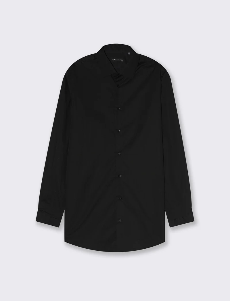 Camicia in popeline elasticizzata slim fit da uomo - Nero