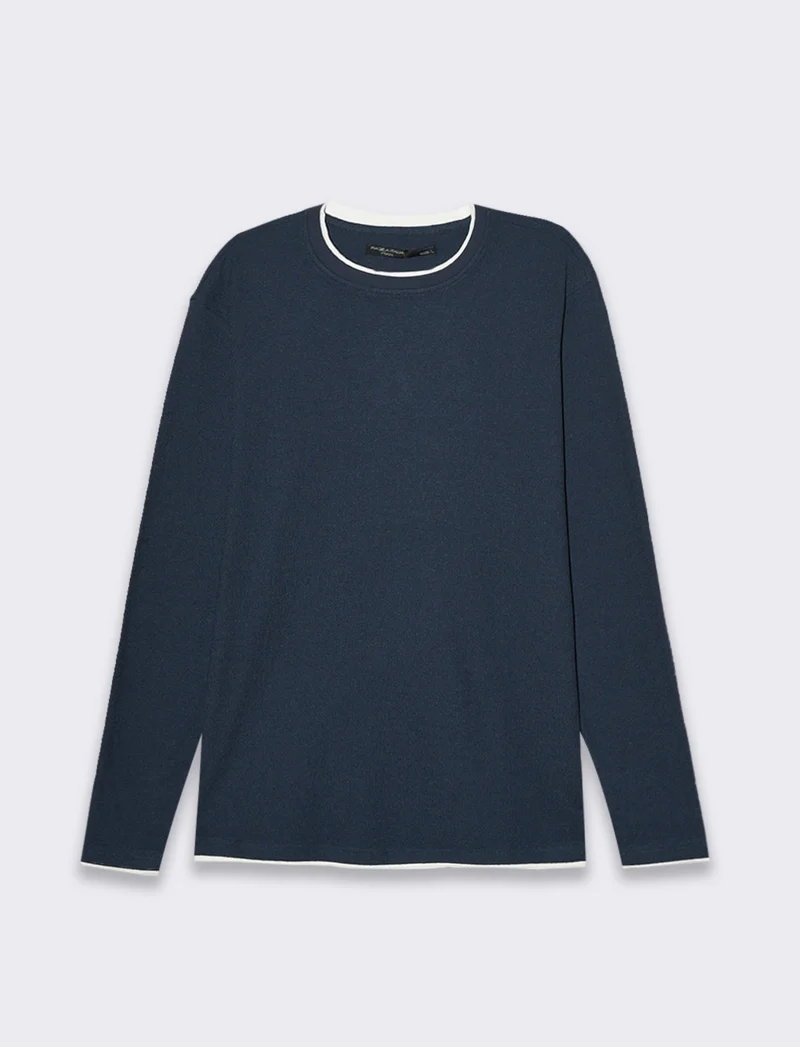 Maglia girocollo struttura jacquard da uomo - Blu