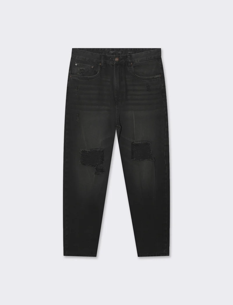 Jeans nero loose fit con strappi da uomo - Nero