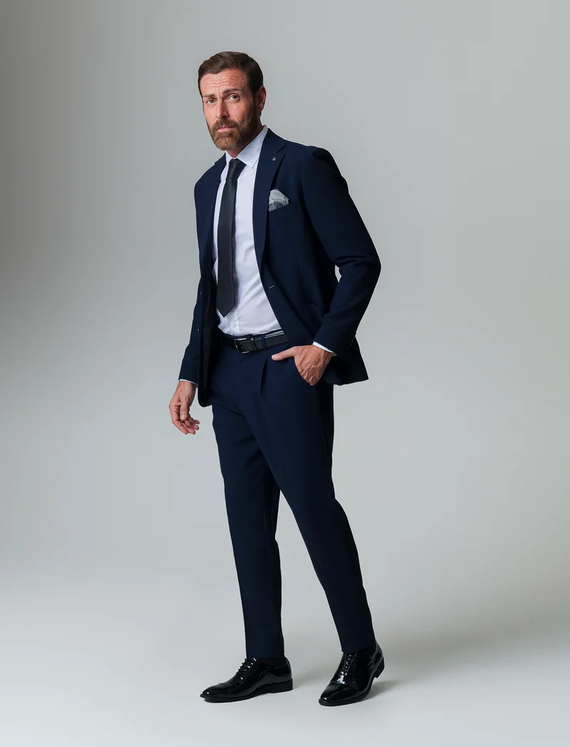 Pantaloni struttura micro waffel da completo da uomo - Blu