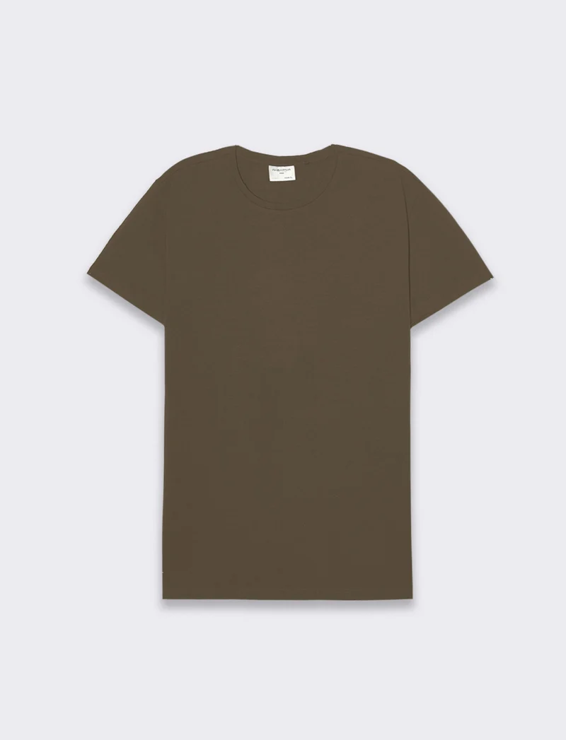 T-shirt basic in cotone elasticizzato slim fit da uomo - Verde kaki