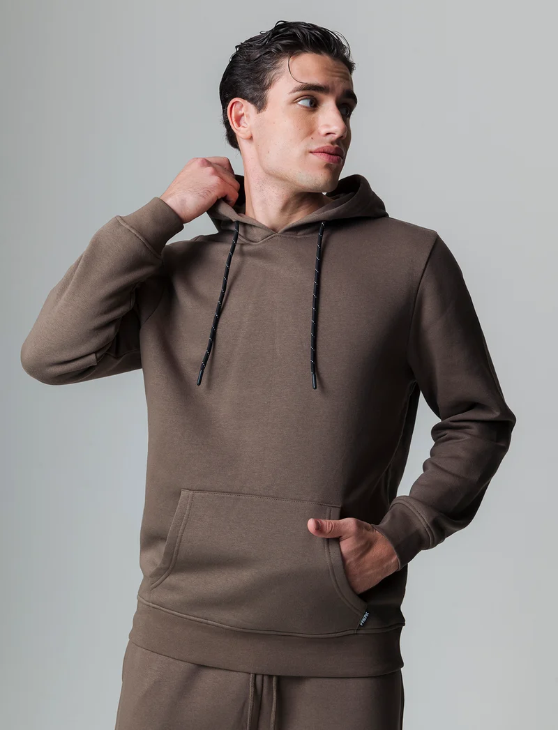Felpa basic con cappuccio da uomo - Grigio fango