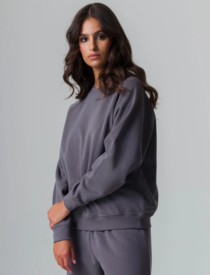 Felpa girocollo manica lunga da donna - Grigio piombo