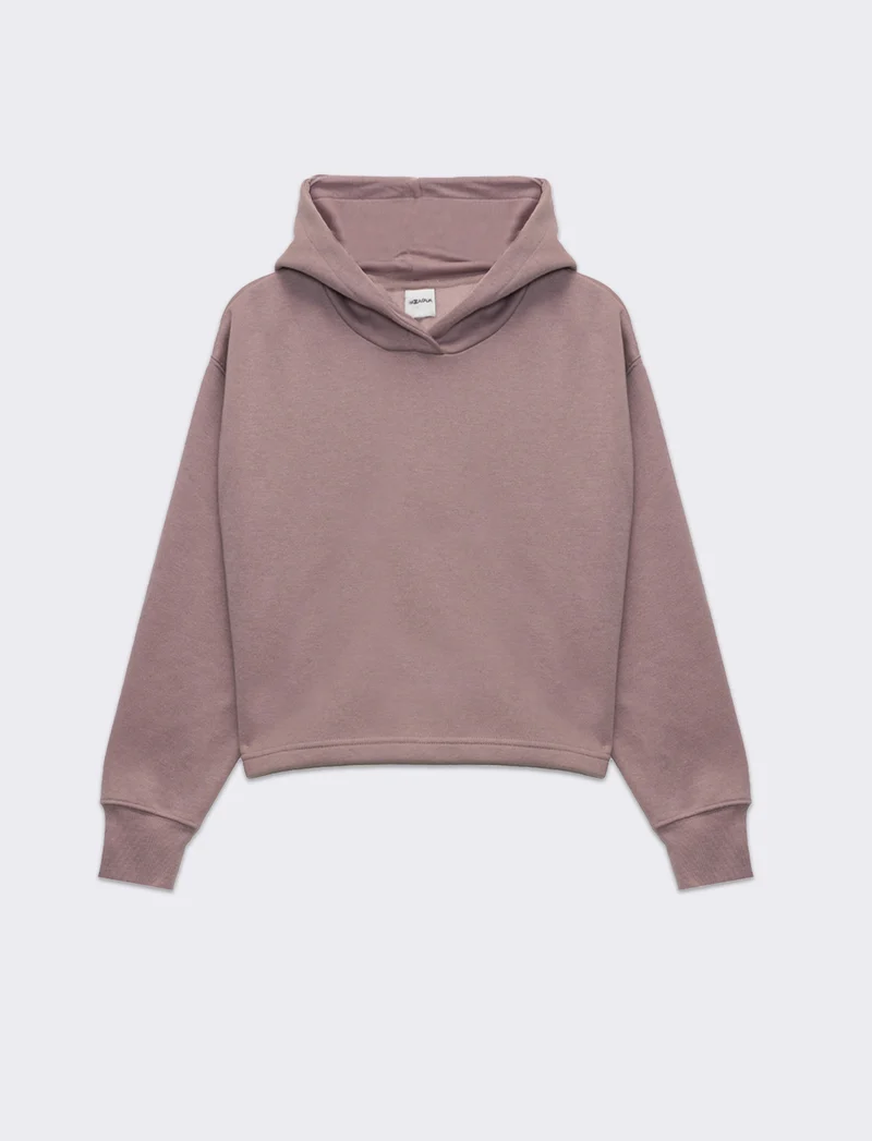 Felpa crop con cappuccio da donna - Rosa antico