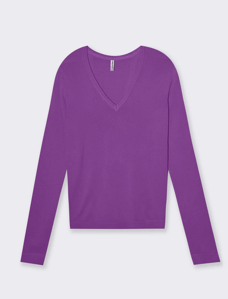Maglia basica scollo a v da donna - Viola