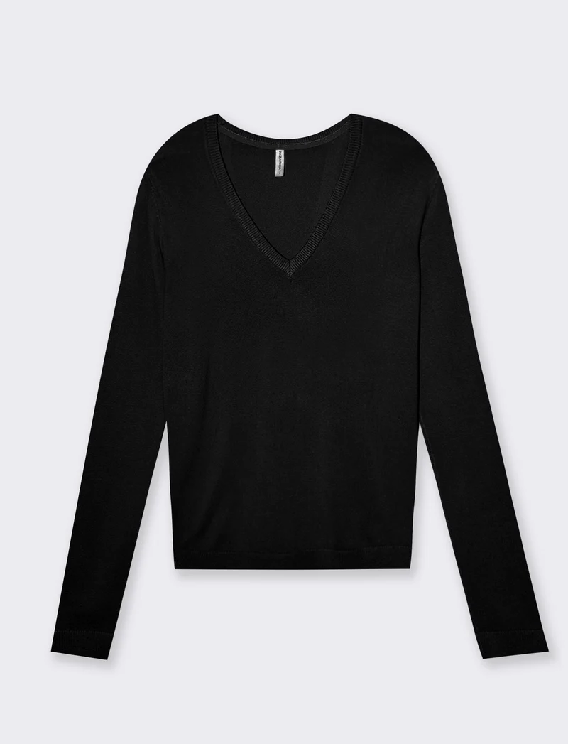 Maglia basica scollo a v da donna - Nero