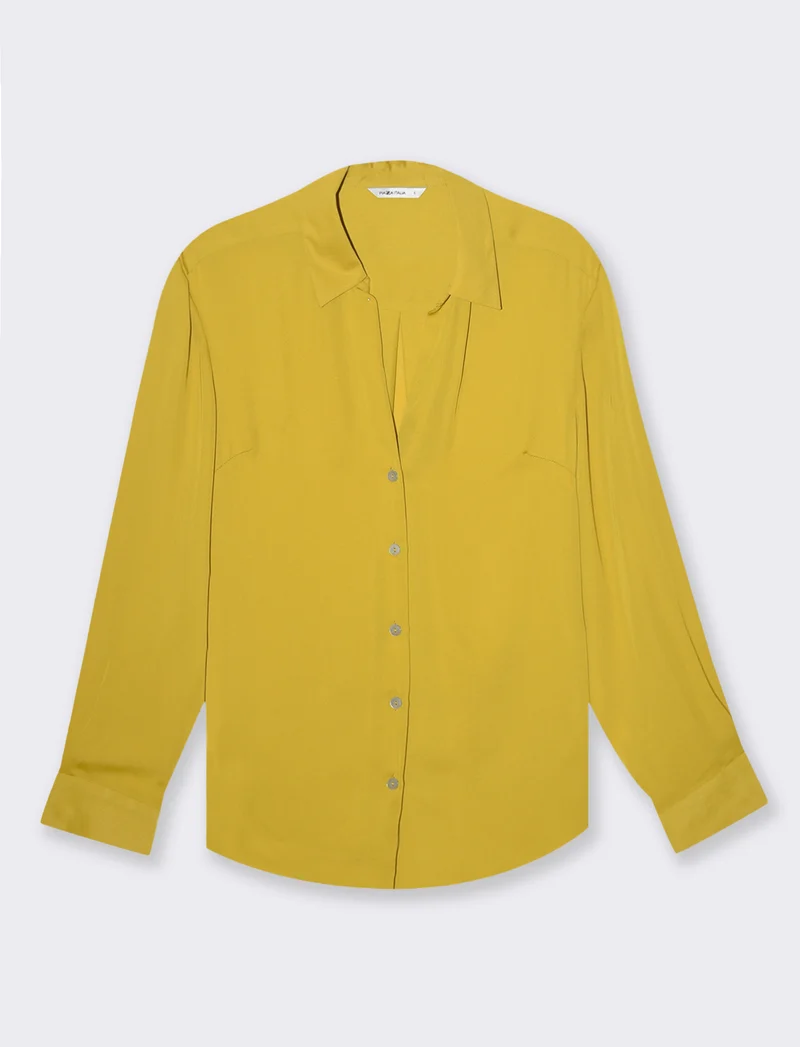 Camicia con spacchi sui fianchi da donna - Mostarda