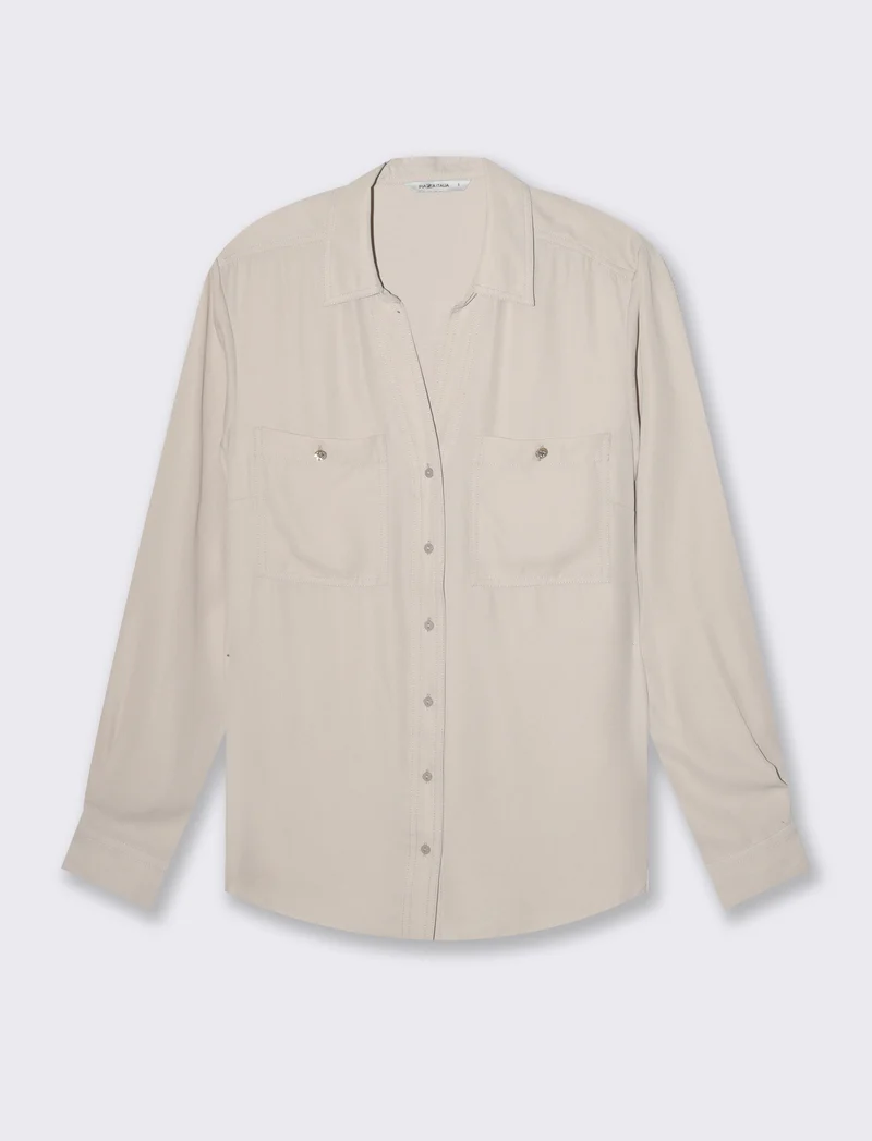 Camicia con tasche sul petto da donna - Sabbia