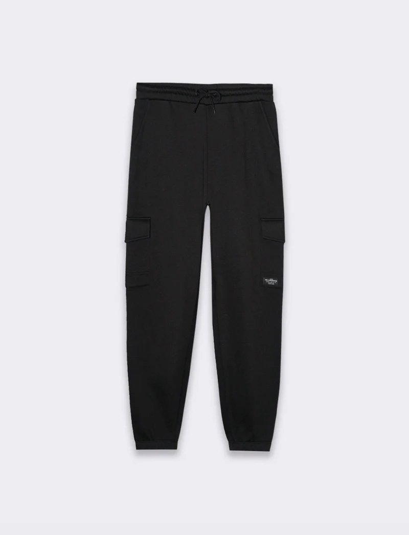 Pantaloni in felpa con tasconi da uomo - Nero