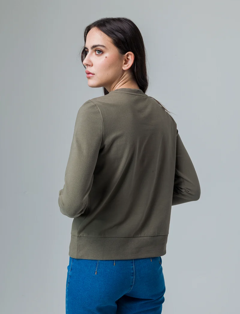T-shirt manica lunga con stampa da donna - Verde salvia