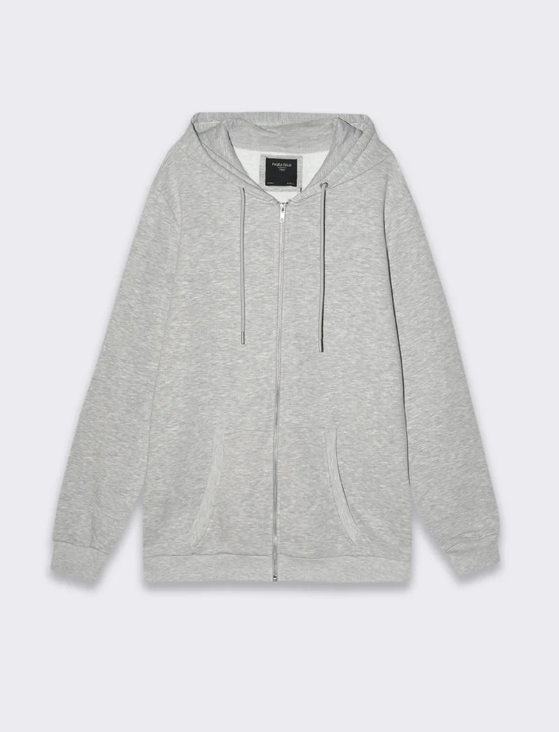 Felpa basic con cappuccio e cerniera da uomo - Grigio mel.