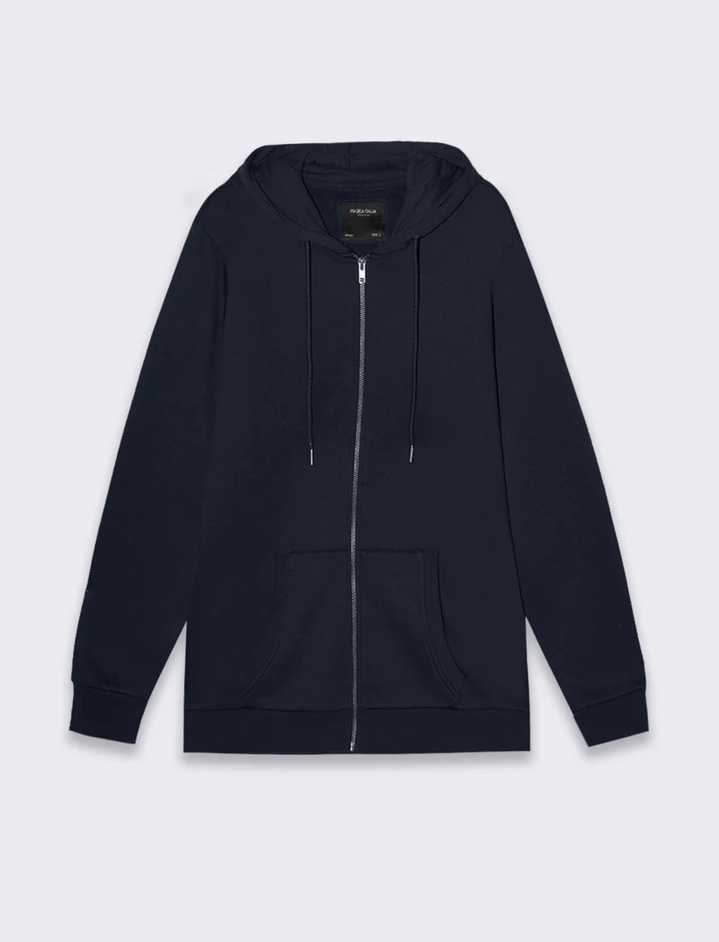 Felpa basic con cappuccio e cerniera da uomo - Blu